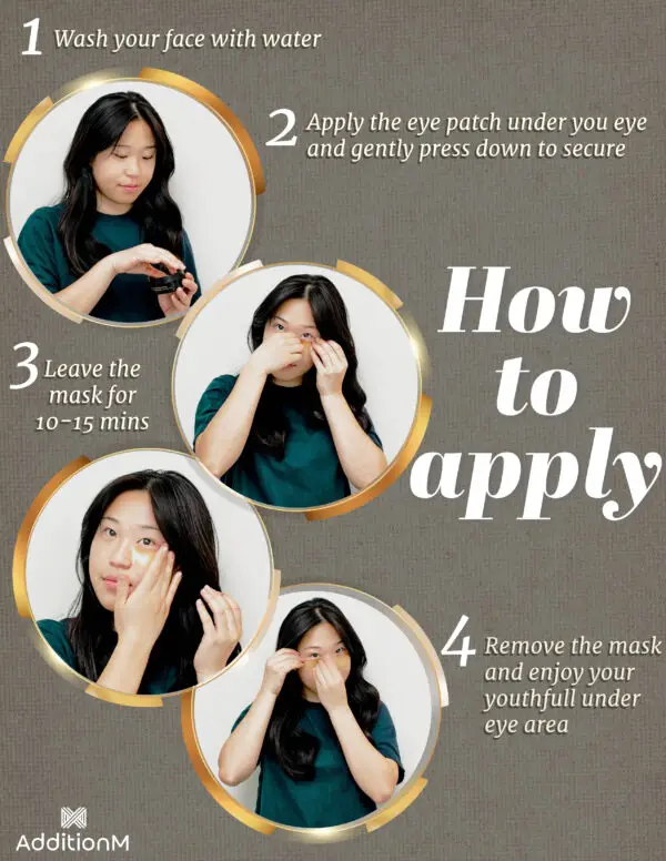 A young girl showing how to apply under eye mask for hydration